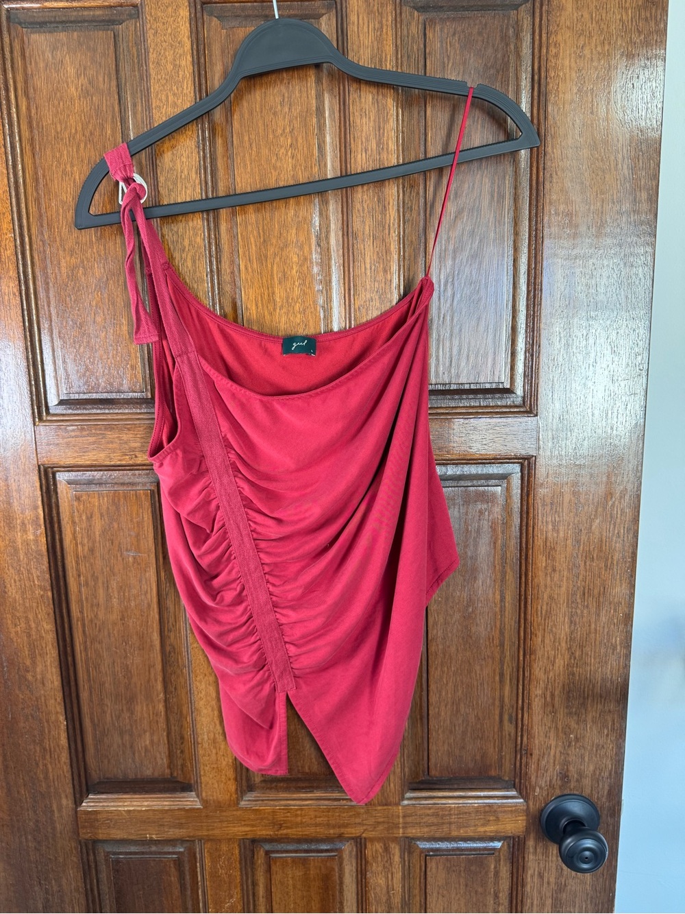 Asymmetrical Red Draped One-Shoulder Camisole